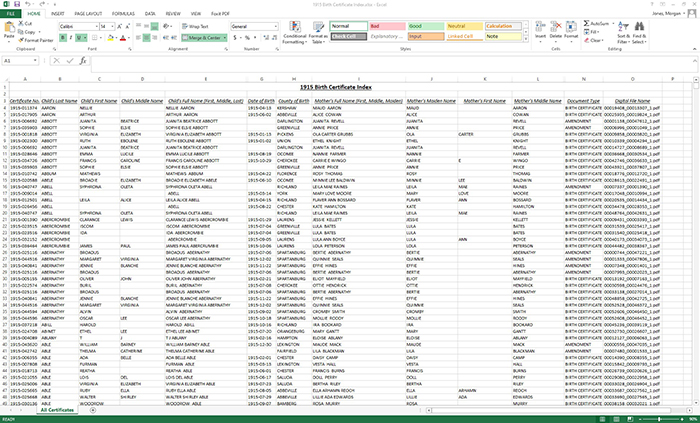 BirthCert Index